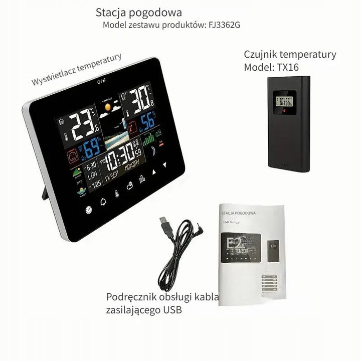 Weather station thermometer hygrometer clock Moon phase forecast Date Black Manufacturer code G-784 A