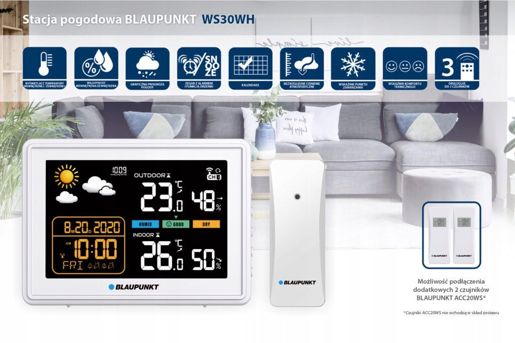 Weather station with support for 3 sensors Blaupunkt WS30WH Brand Blaupunkt