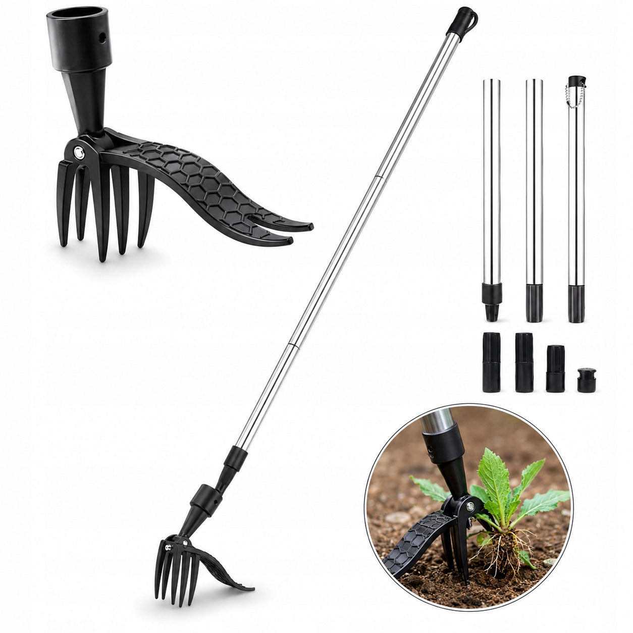 Weed picker with handle 100 cm 5 claws