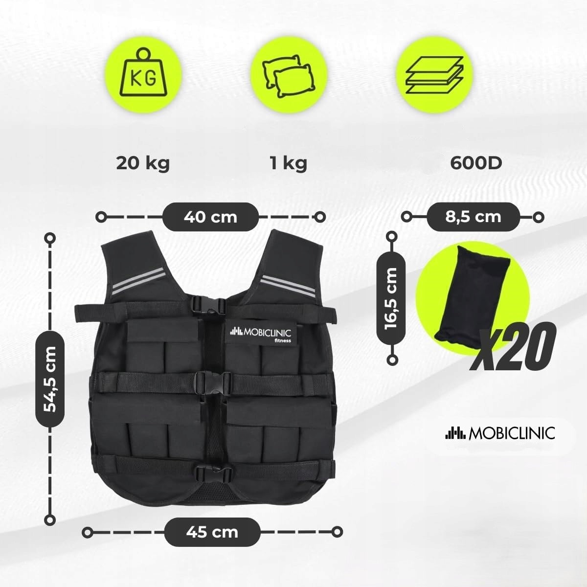 Weighted vest adjustable 20kg for training Mobiclinic Manufacturer code 0001