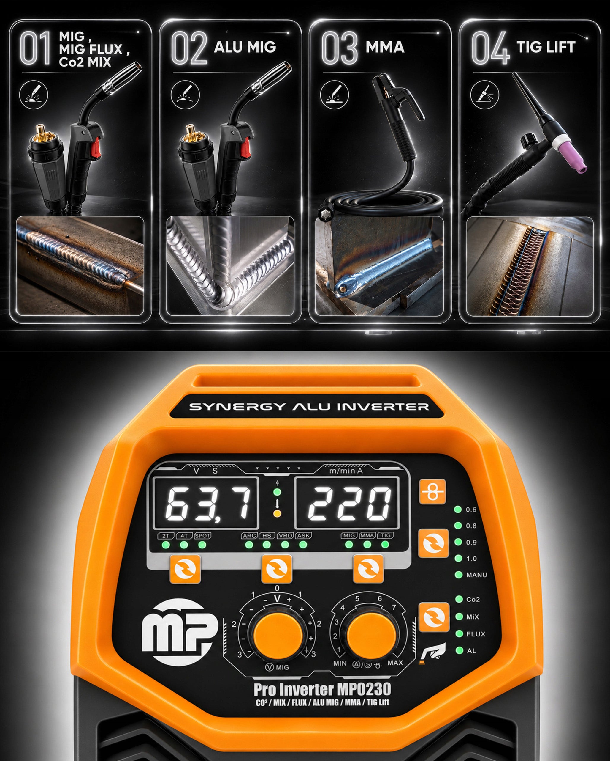 Welding machine for ALUMINIUM Synergy 220A inverter Majster PRO migomat MP0230 Packaging status original