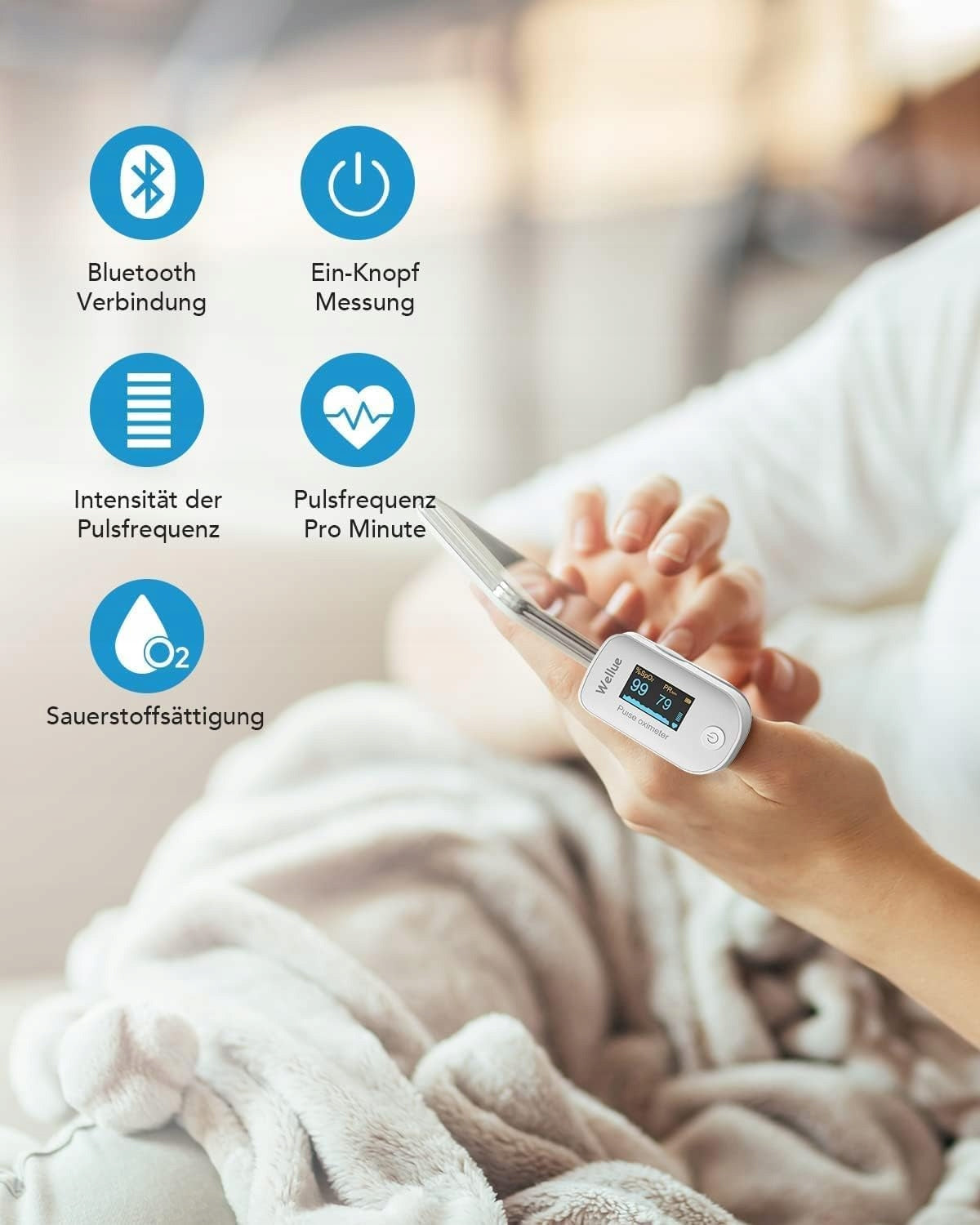 Wellue Pulse Oximeter With Finger Clip Bluetooth Blood Oxygen Meter Manufacturer code Wellue Pulsoksymetr Oksymetr