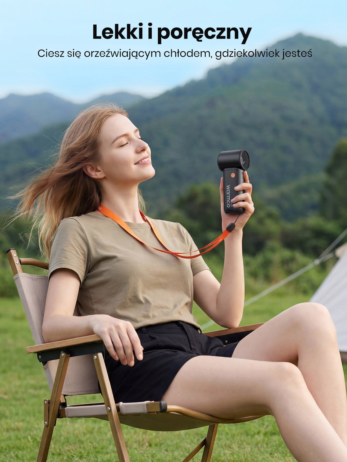 Wentylator Biurkowy Ręczny Warmco Przenośny 2w1 z Podstawką Mocny 10000mAh Dominant color black