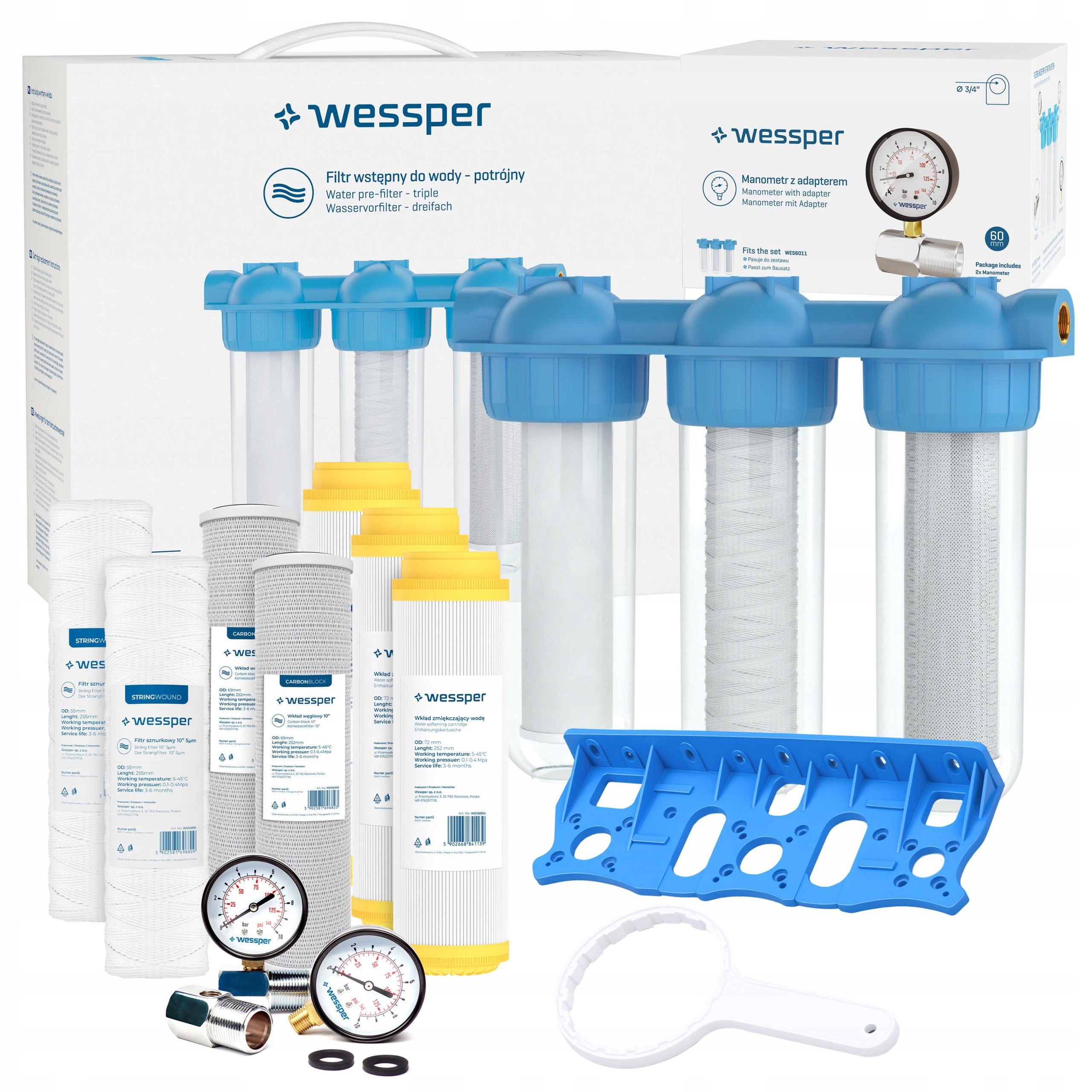 Wessper 3/4" water filter preliminary for whole house softener + 10x filter cartridge