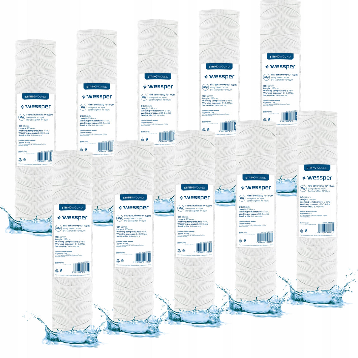 Wessper water filter string filtration 10" preliminary 10 micron PP10 10x