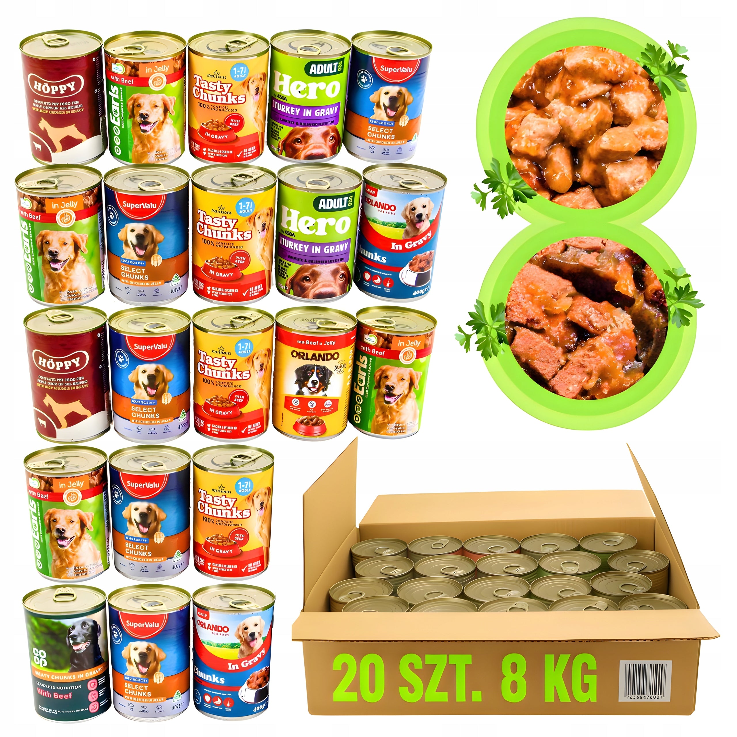 Wet Dog Food 20 x 400g Can Mix Manufacturers Cans Mix of Flavors 8 kg Brand Orlando