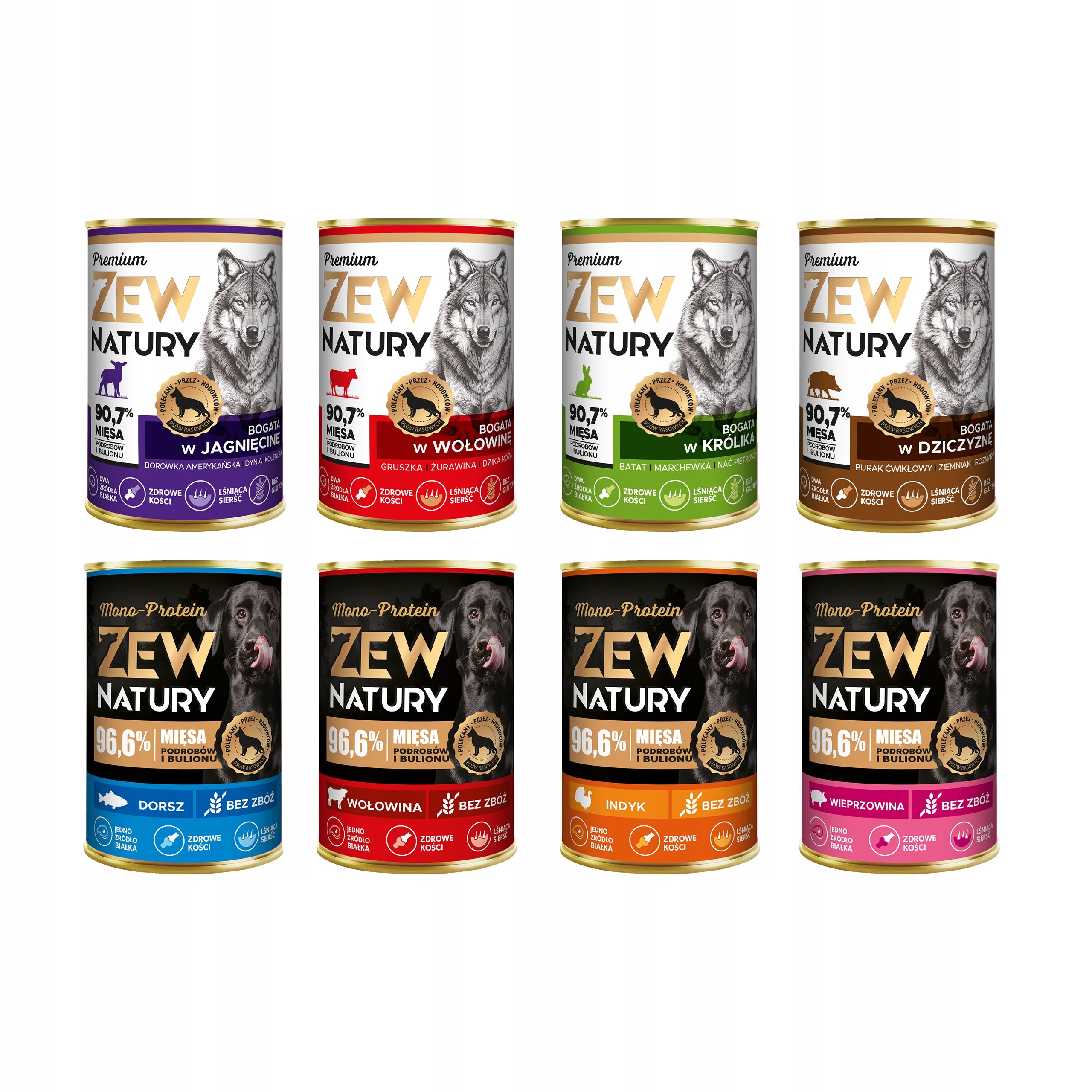 Wet Dog Food Zew Natury WITHOUT CHICKEN Mono+Premium Mix of Flavors 10x400