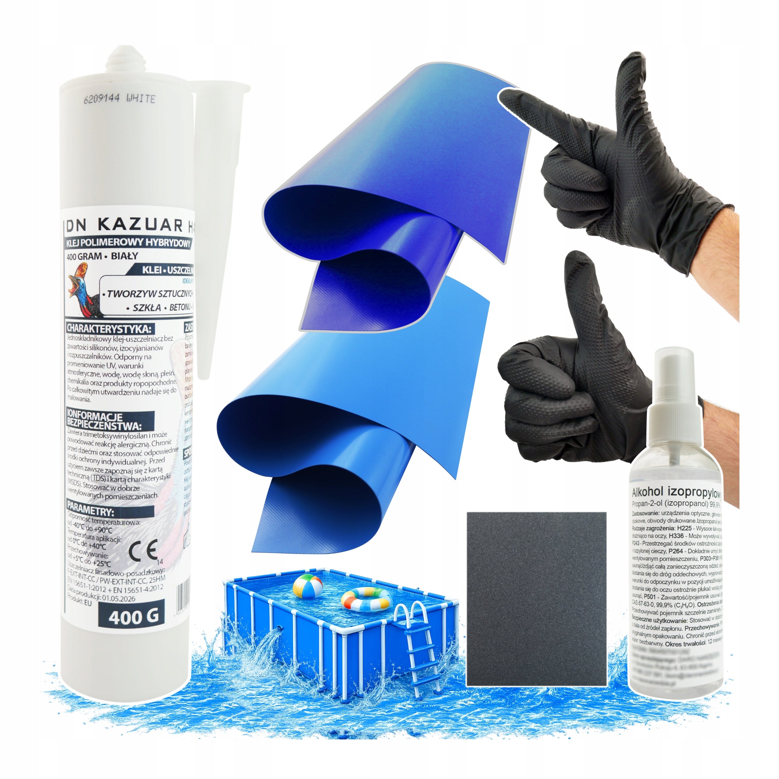 Wet PVC Pool Glue Kit Under Water 2 Patches 50 x 27cm