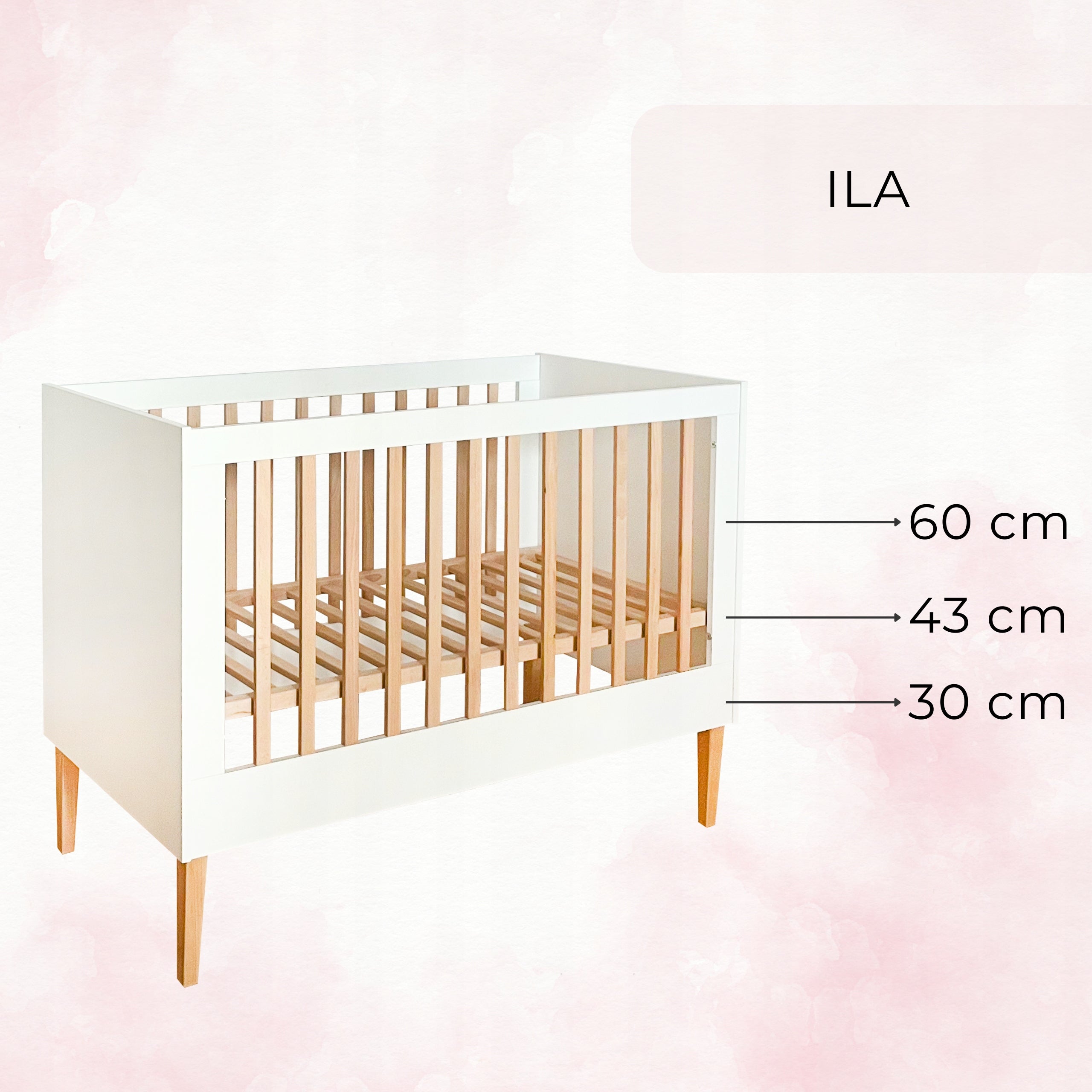 White Baby Crib with Pull-out Rungs - 120x60 cm ILA Medical device no