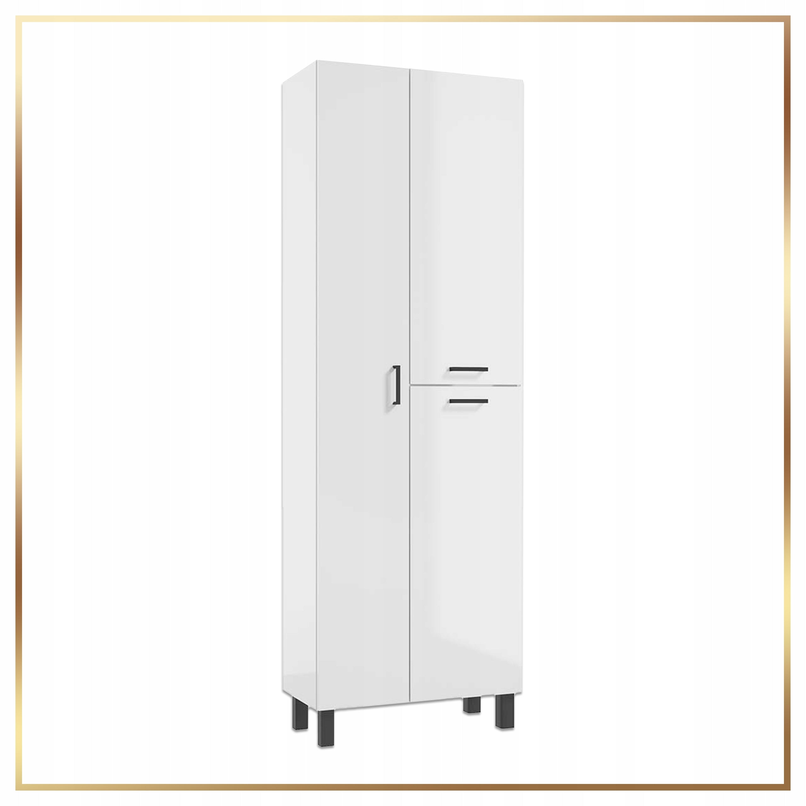 White Bathroom Post Mop Cabinet Bookcase 60x32x179 Gloss Black Feet Brand Stamar