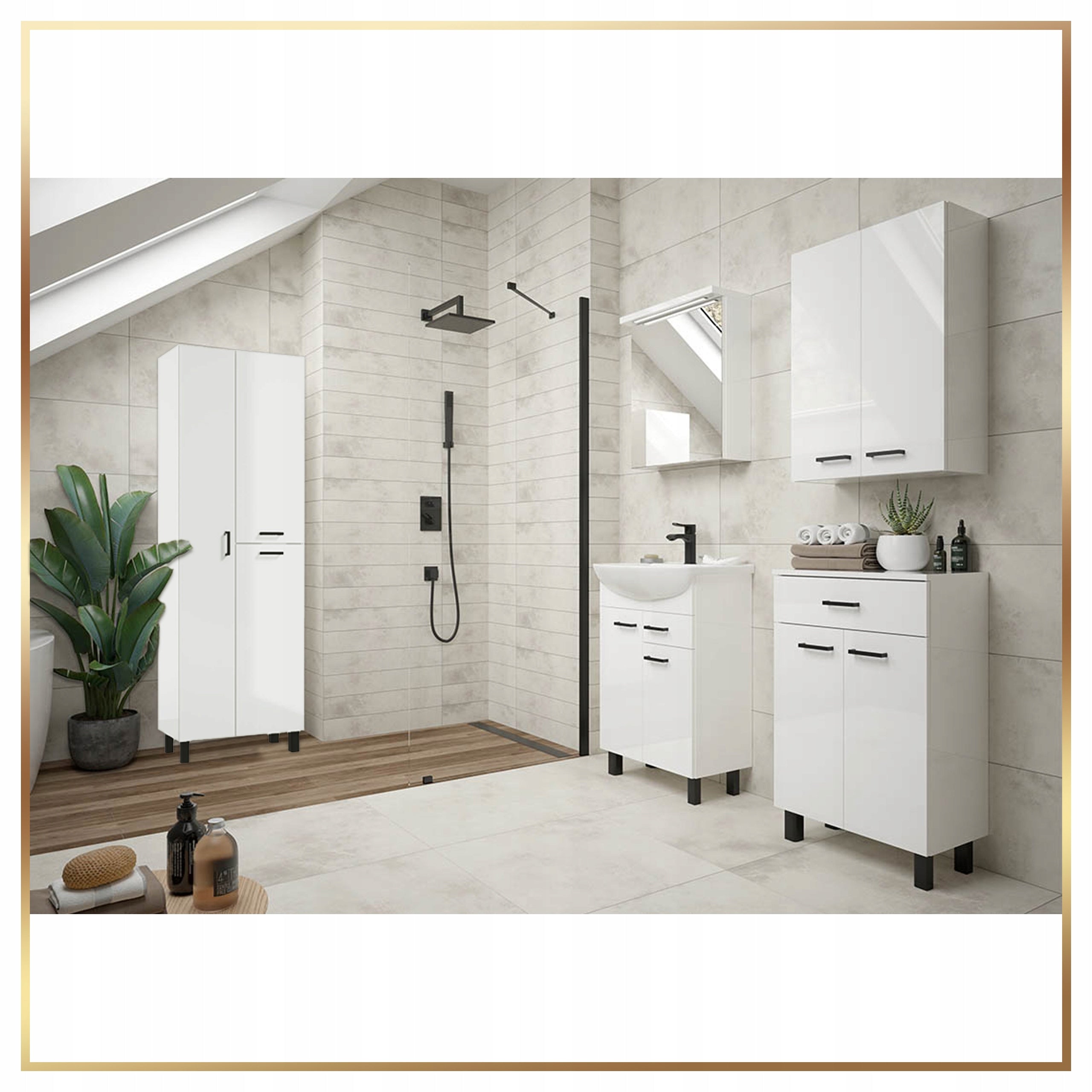 White Bathroom Post Mop Cabinet Bookcase 60x32x179 Gloss Black Feet EAN (GTIN) 5906530492429