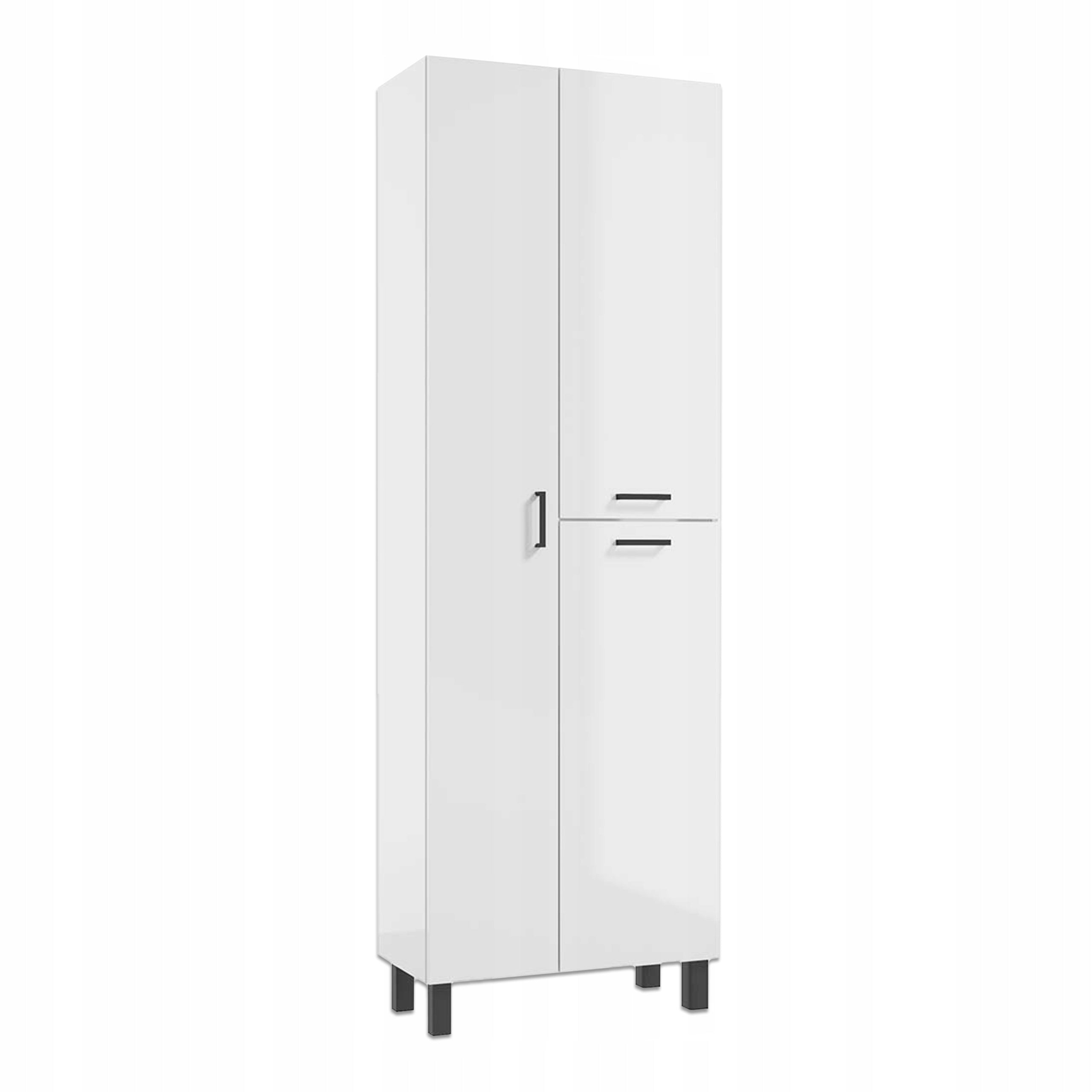 White Bathroom Post Mop Cabinet Bookcase 60x32x179 Gloss Black Feet