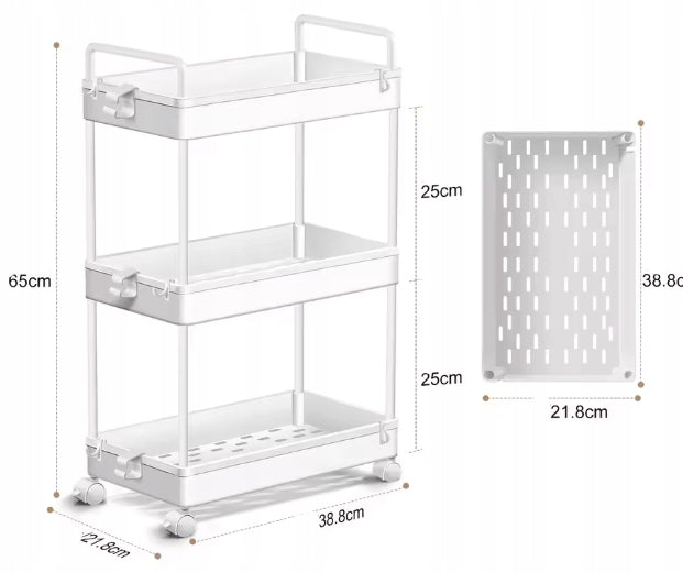 White Bookcase Mobile Cabinet On Wheels For Kitchen Bathroom Organizer D28 Packaging status original