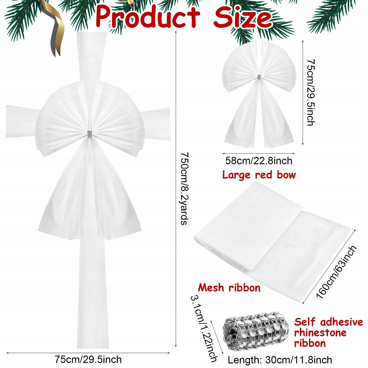 White Door Bow Tulle Zircons Large Decoration for Christmas Baptism Wedding Manufacturer code b0fs21skg7