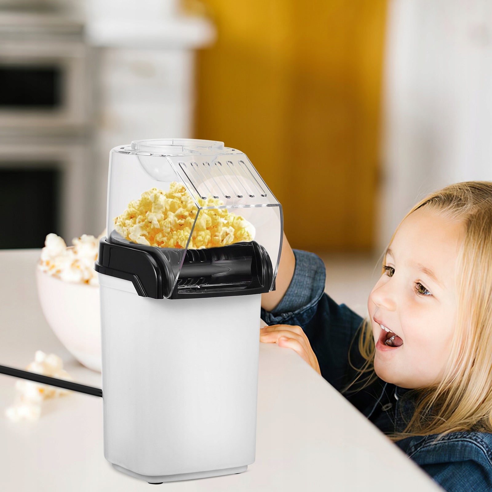 White Electric Hot Air Popcorn Maker Compact Party Machine for Home Dominant color white
