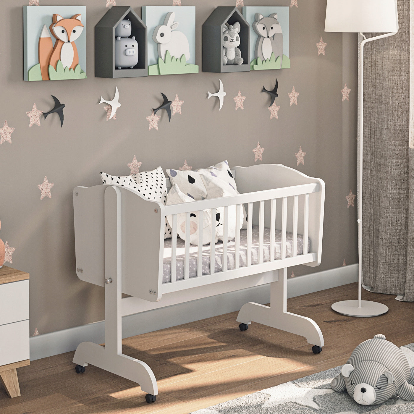 White Wooden Cradle with Mattress – Cot for Infants and Newborns