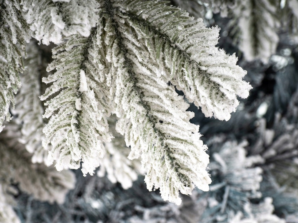 White dense Christmas tree infused artificial frost PE on the trunk snow-covered 180 cm Manufacturer code PE02 na pniu 180 cm szron śnieg