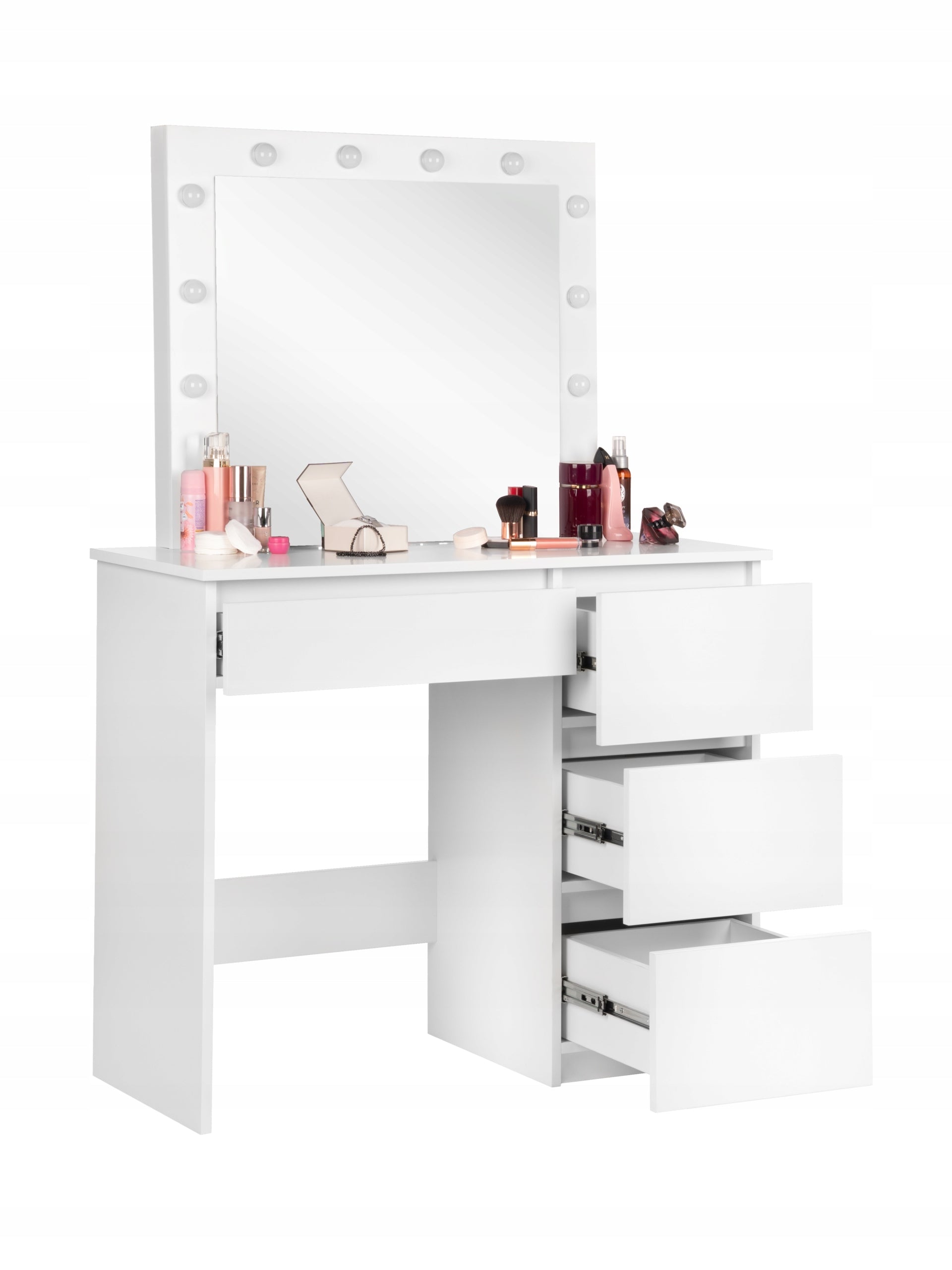 White dressing table cosmetic with large mirror for makeup 12xLED FUNFIT Furniture height 135.4 cm