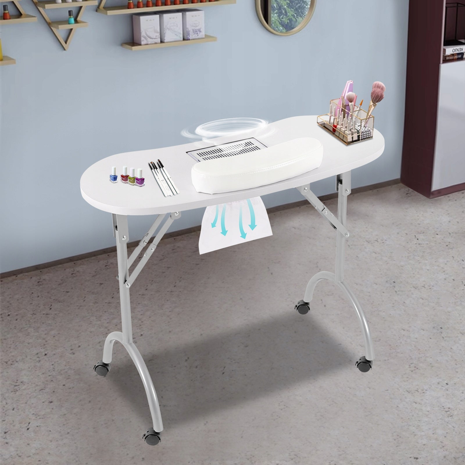 White foldable manicure table with manicure vacuum cleaner 90*40*72.5cm Manufacturer code RU071508