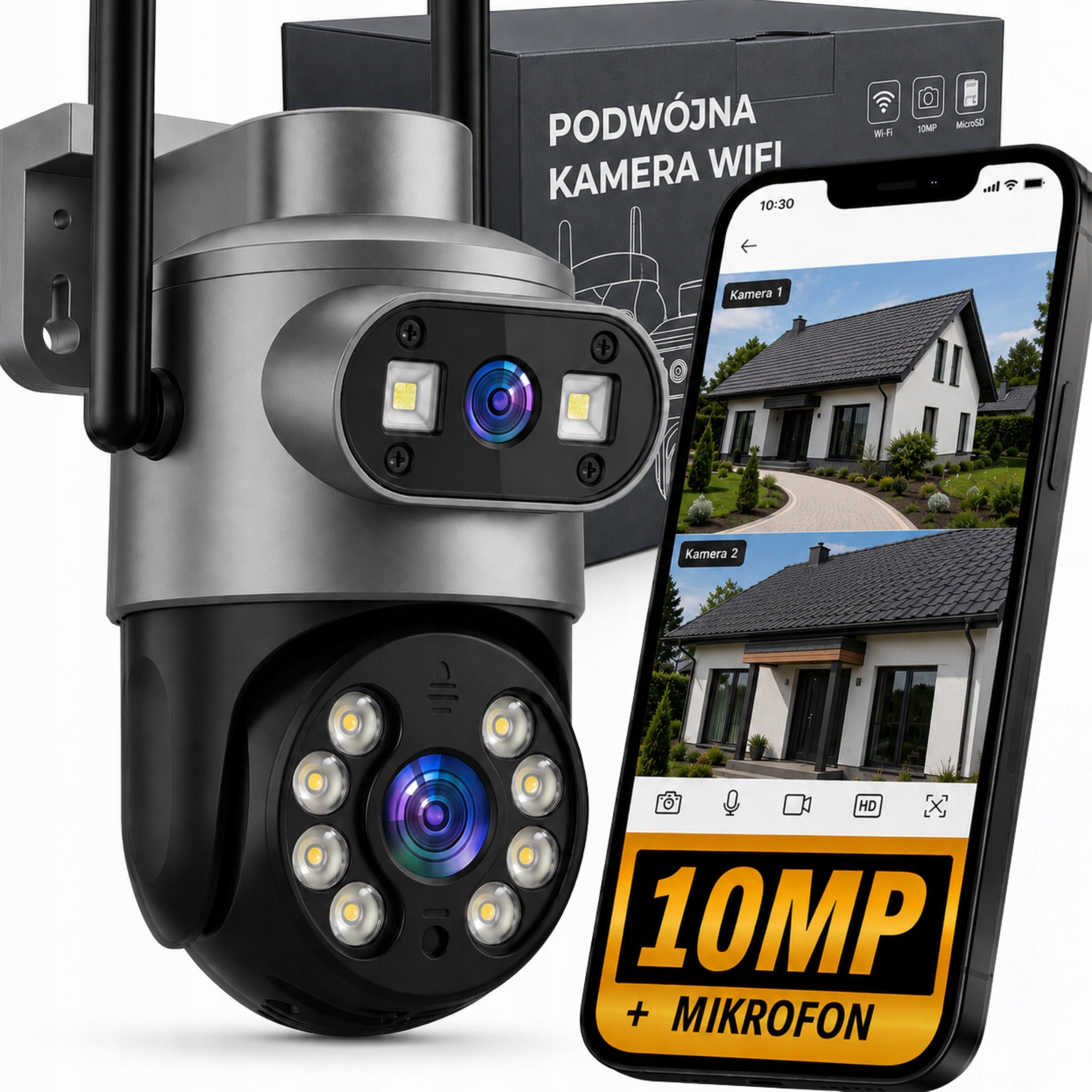 WiFi Camera Outdoor Rotating 10MPx Dual Alarm Zoom Detection