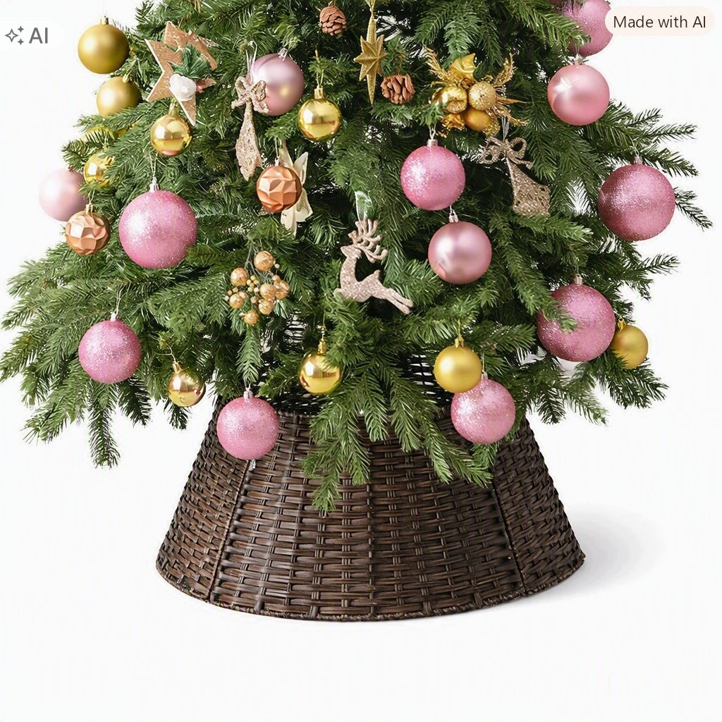 Wicker Christmas Tree Cover Round 57 cm Brown Christmas Decoration