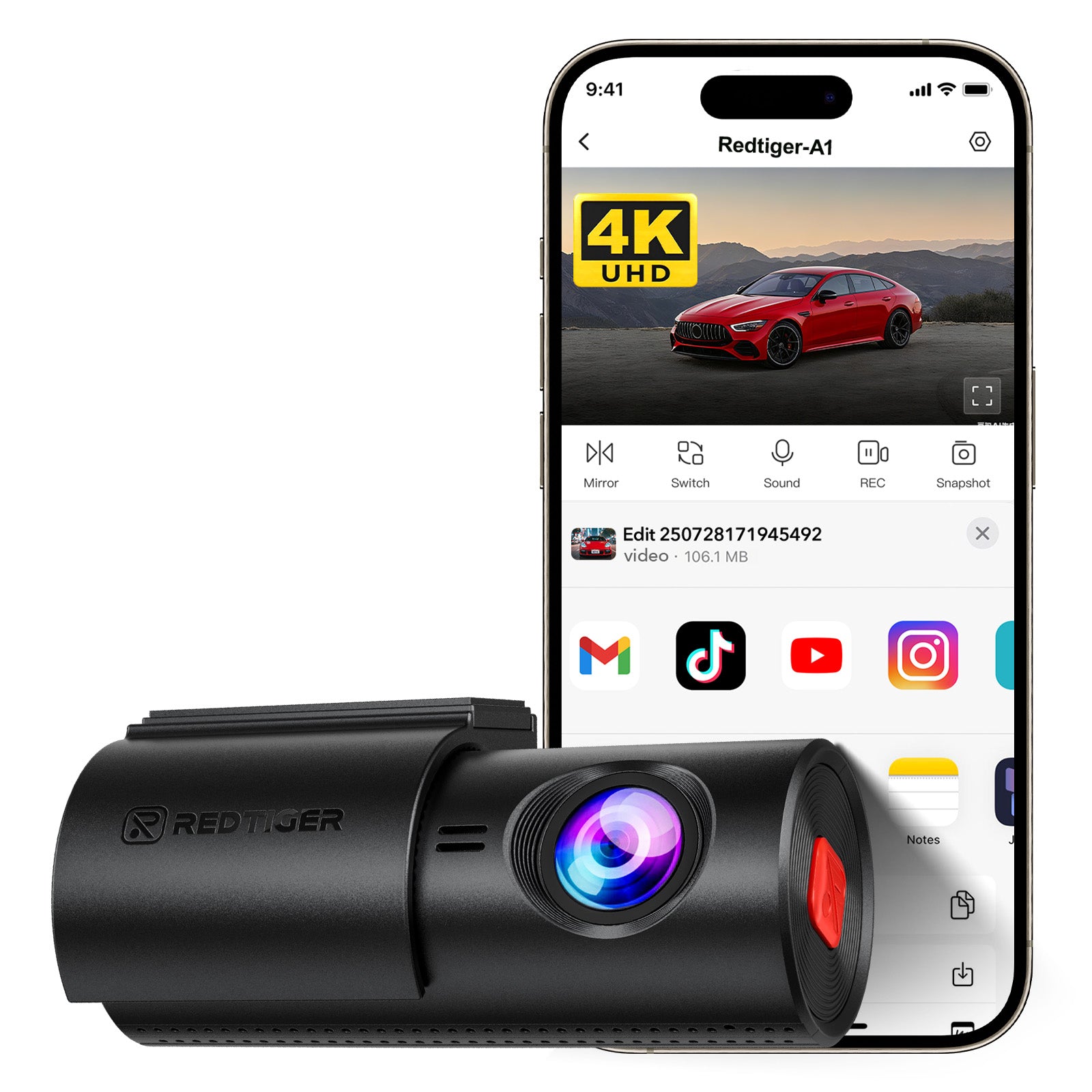 Wideorejestrator 4K Front Recording Redtiger A1, Loop, G-Sensor 24H Parking Packaging status original