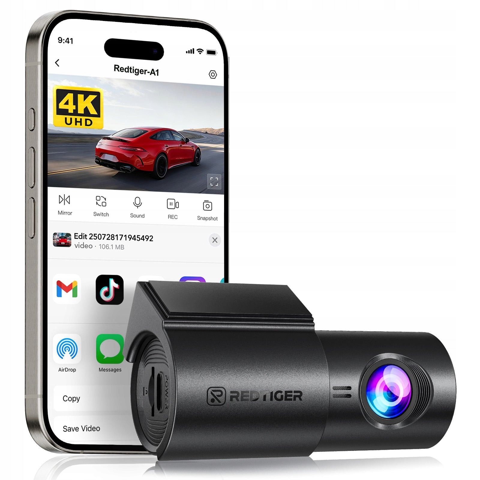 Wideorejestrator 4K Front Recording Redtiger A1, Loop, G-Sensor 24H Parking