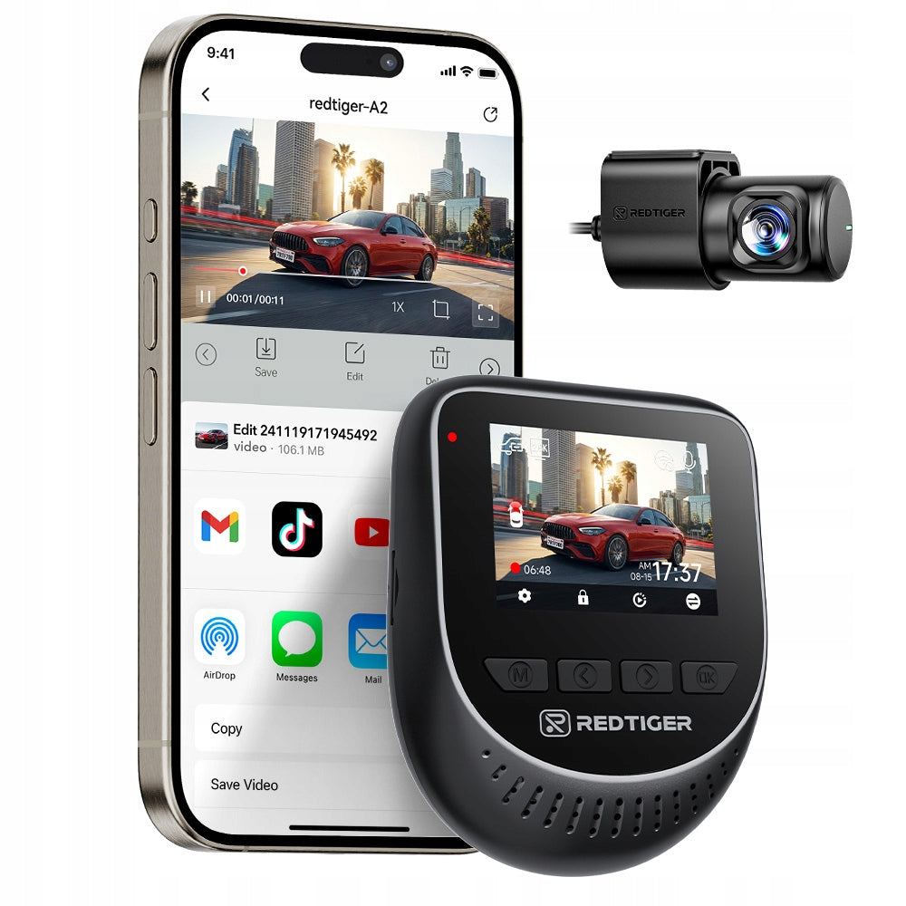Wideorejestrator Dual 2.5K REDTIGER A2 360° WiFi Przód Tył Parking 24h