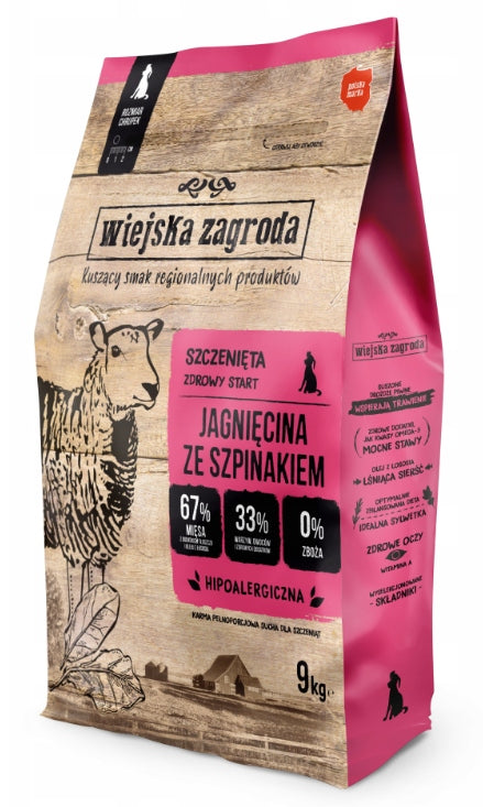 Wiejska Zagroda Dry Food LAMB SPINACH small breed puppy S 9kg Packaging status original