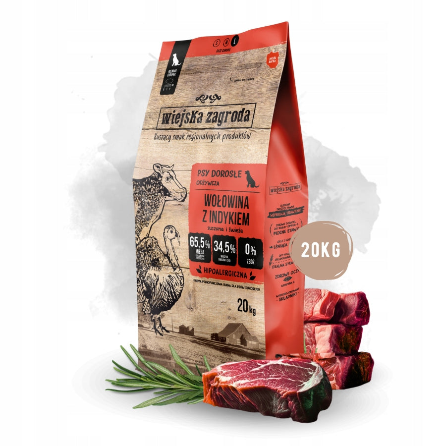Wiejska Zagroda Dry dog food BEEF TURKEY VEGETABLES Large breeds L 20kg