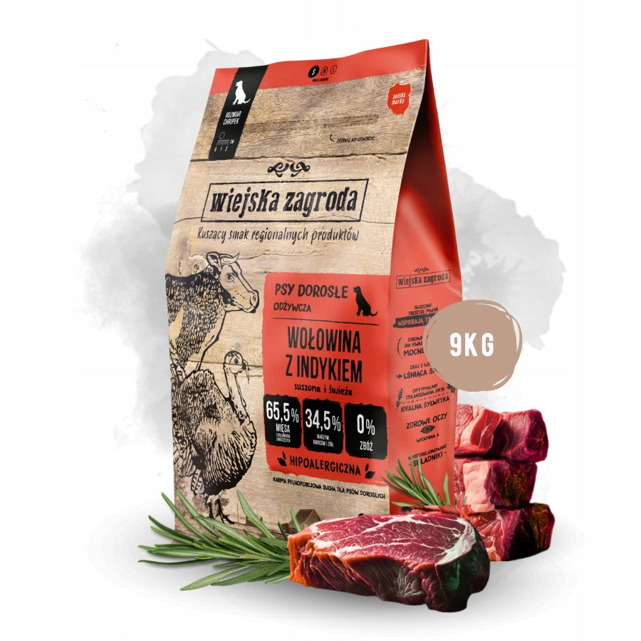 Wiejska Zagroda Dry dog food BEEF TURKEY VEGETABLES Small breeds S 9kg
