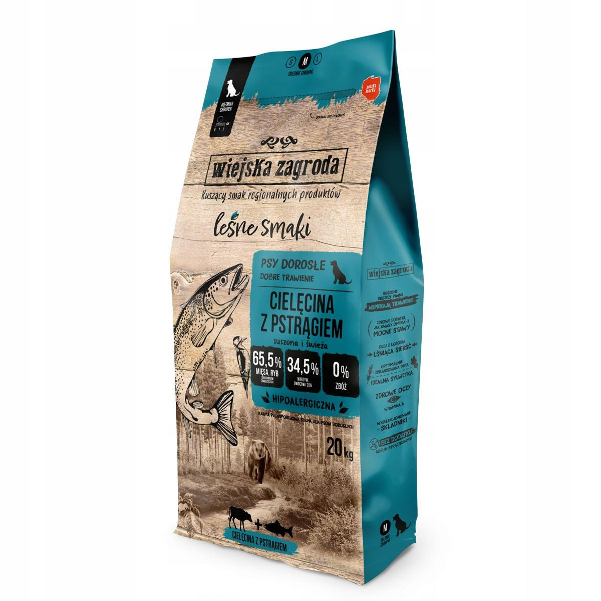 Wiejska Zagroda FOREST FLAVORS Dog food VEAL TROUT Crisps M 20kg