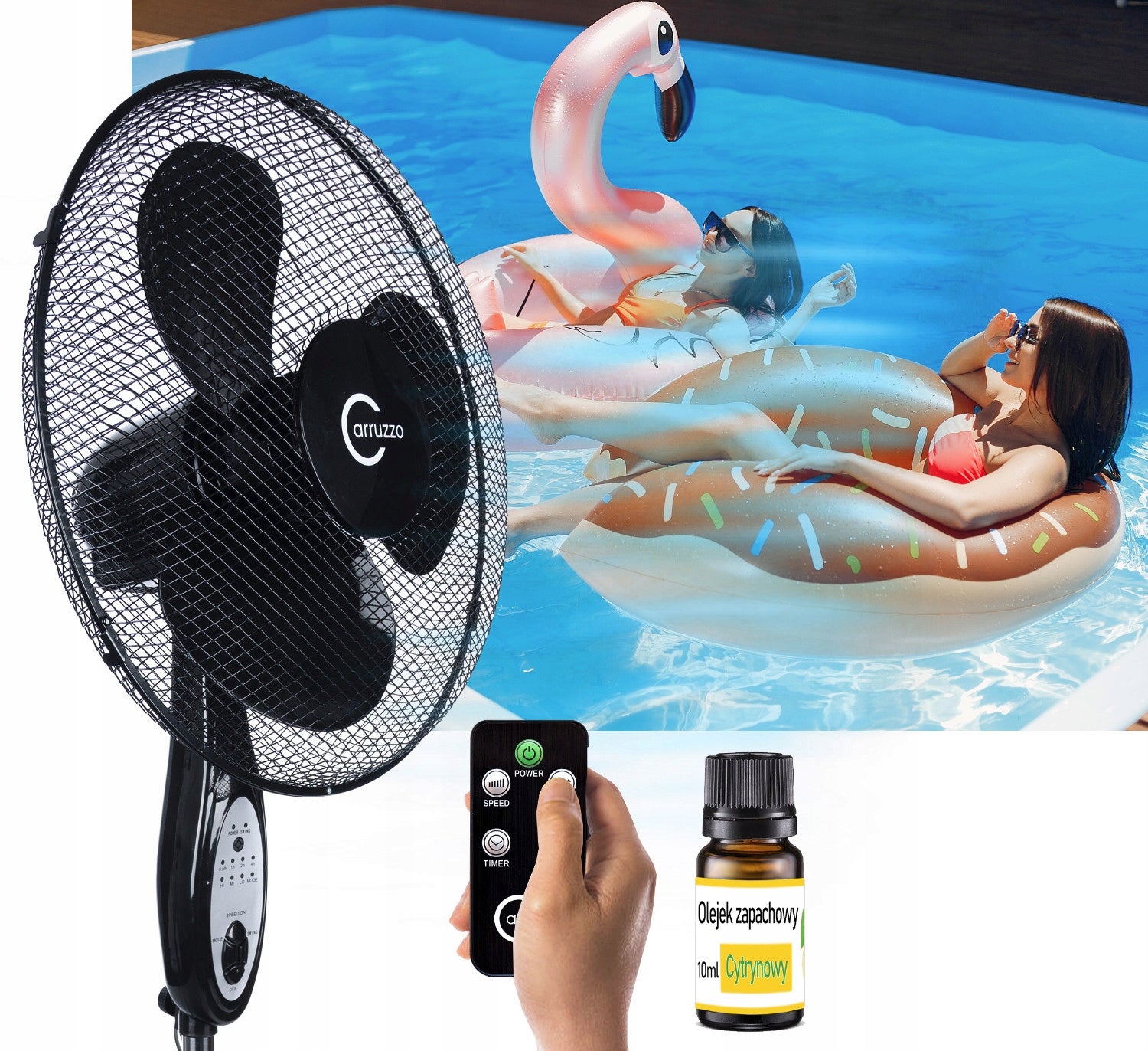 Windmill Standing Fan Rotary Floor Oscillation Aroma BOX + Oil Brand Carruzzo
