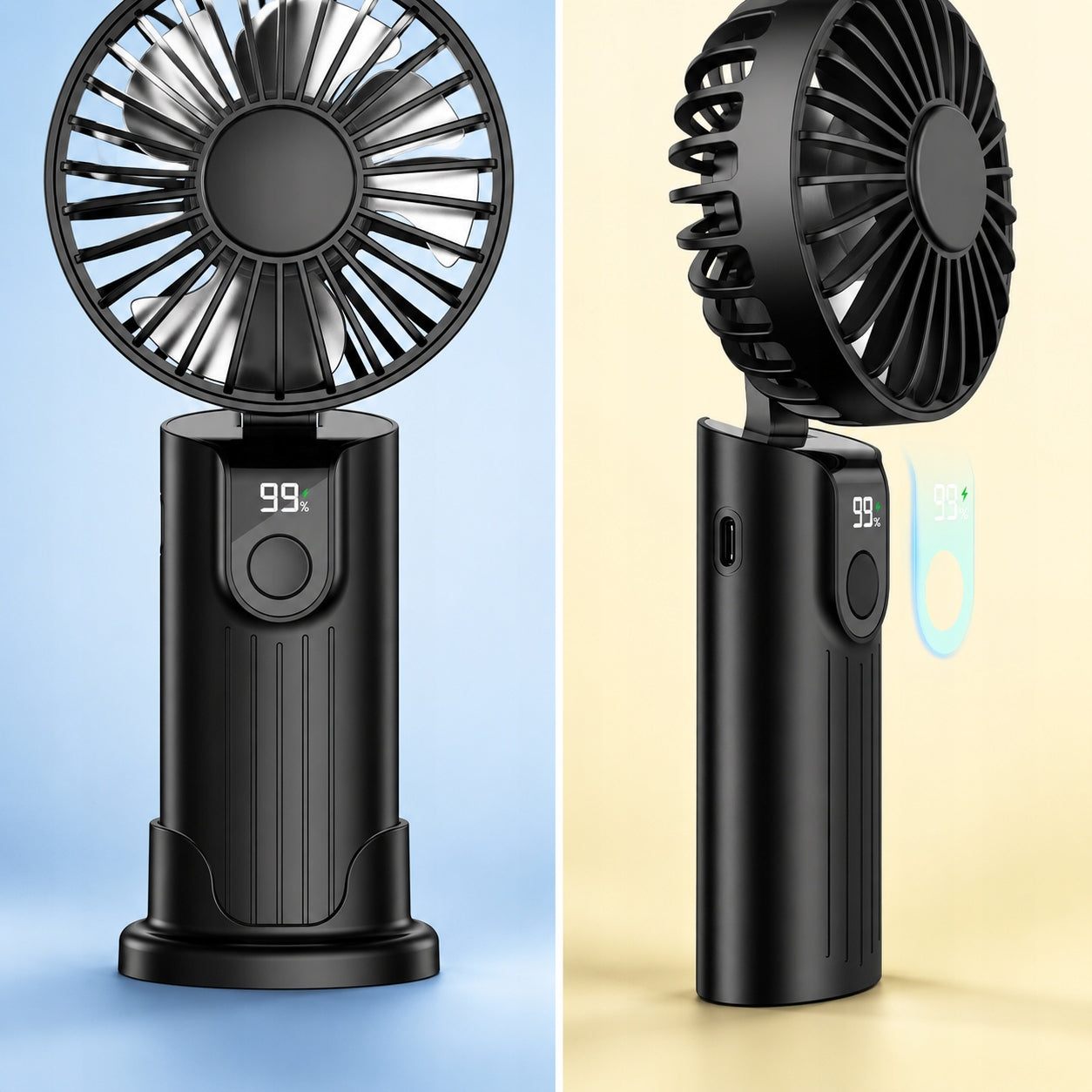 Windmill USB Rechargeable Fan Quiet Mini Handheld 5000mAh TOPK Dominant color black