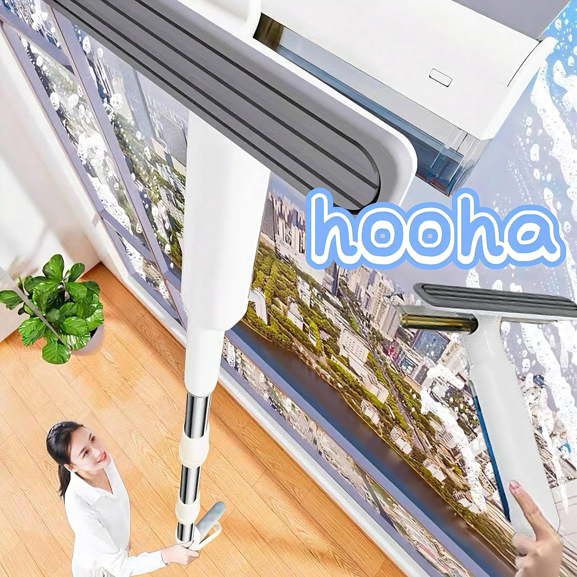 Window Washer with Spary Bottle Squeegee Telescopic Stick Catch box N in 1 Brand Hooha