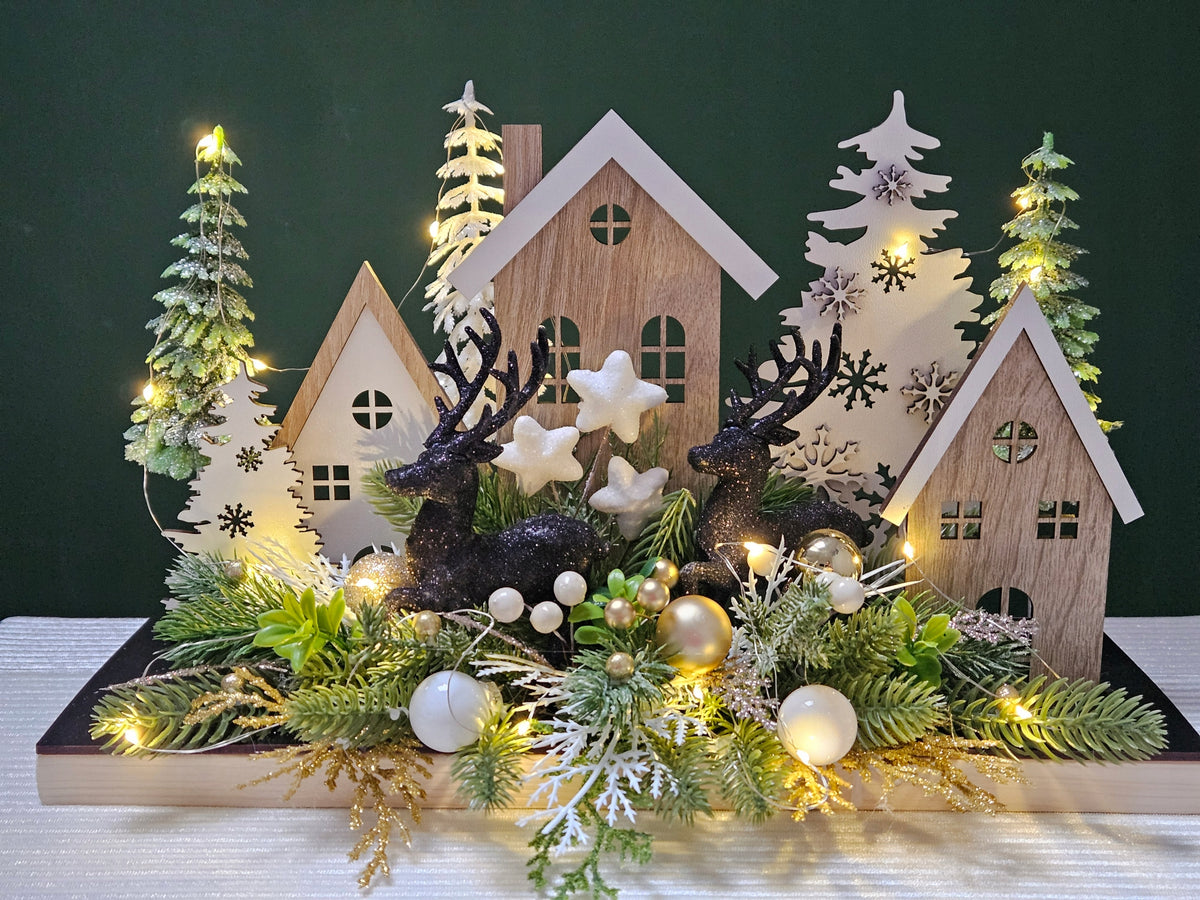 Winter Christmas Reed Christmas Town Christmas Trees LED Cottages