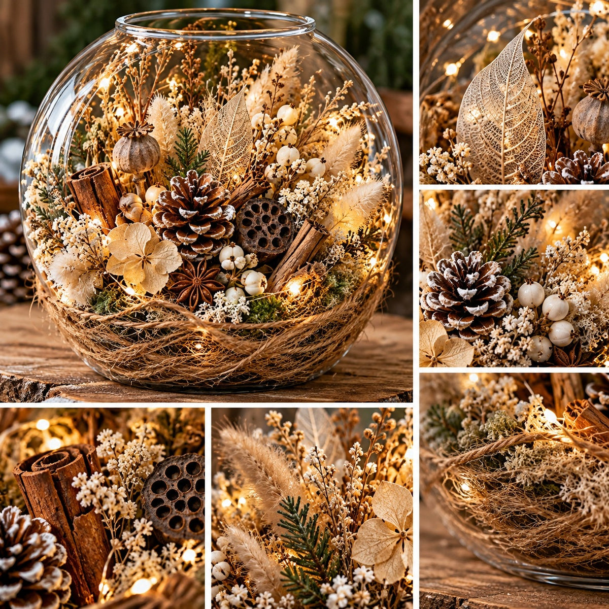 Winter decoration in glass ball 25 cm Krosno – dried plants, cones Packaging status original