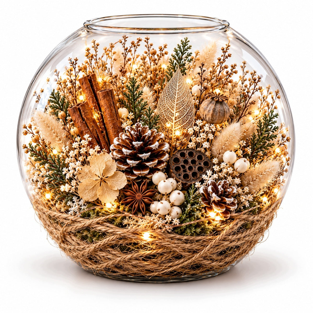 Winter decoration in glass ball 25 cm Krosno – dried plants, cones