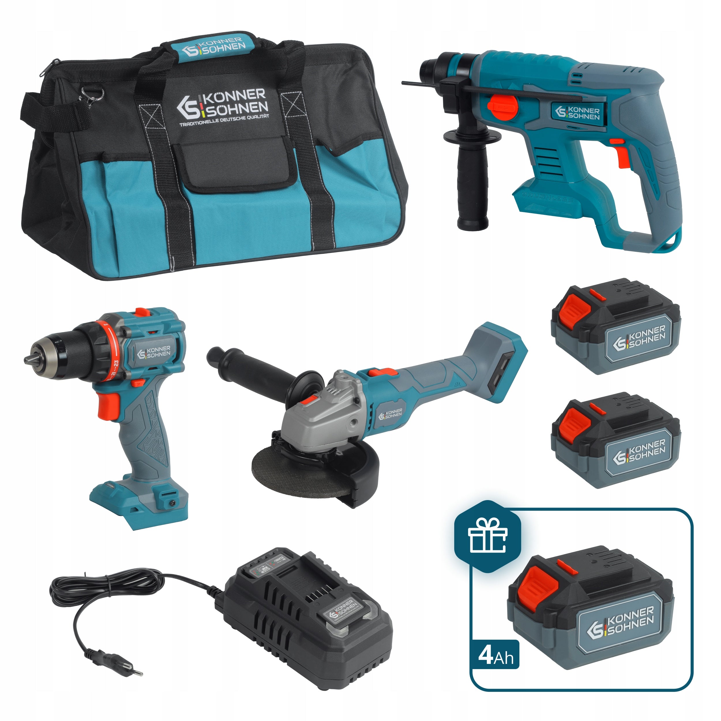Wireless 3-in-1 Kit - Drill, Angle Grinder and Hammer Drill
