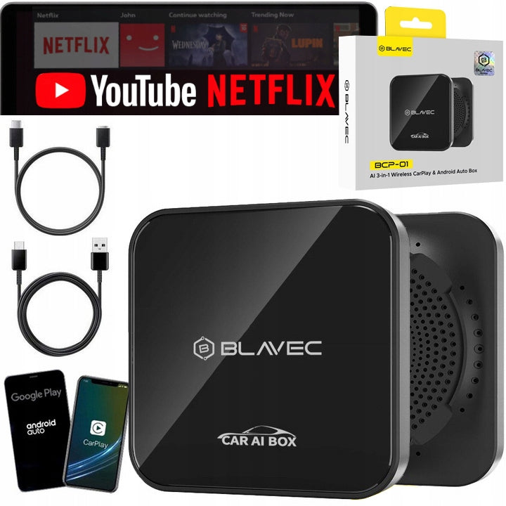 Wireless Adapter BLAVEC AI BOX Android Auto CarPlay You Tube Netflix