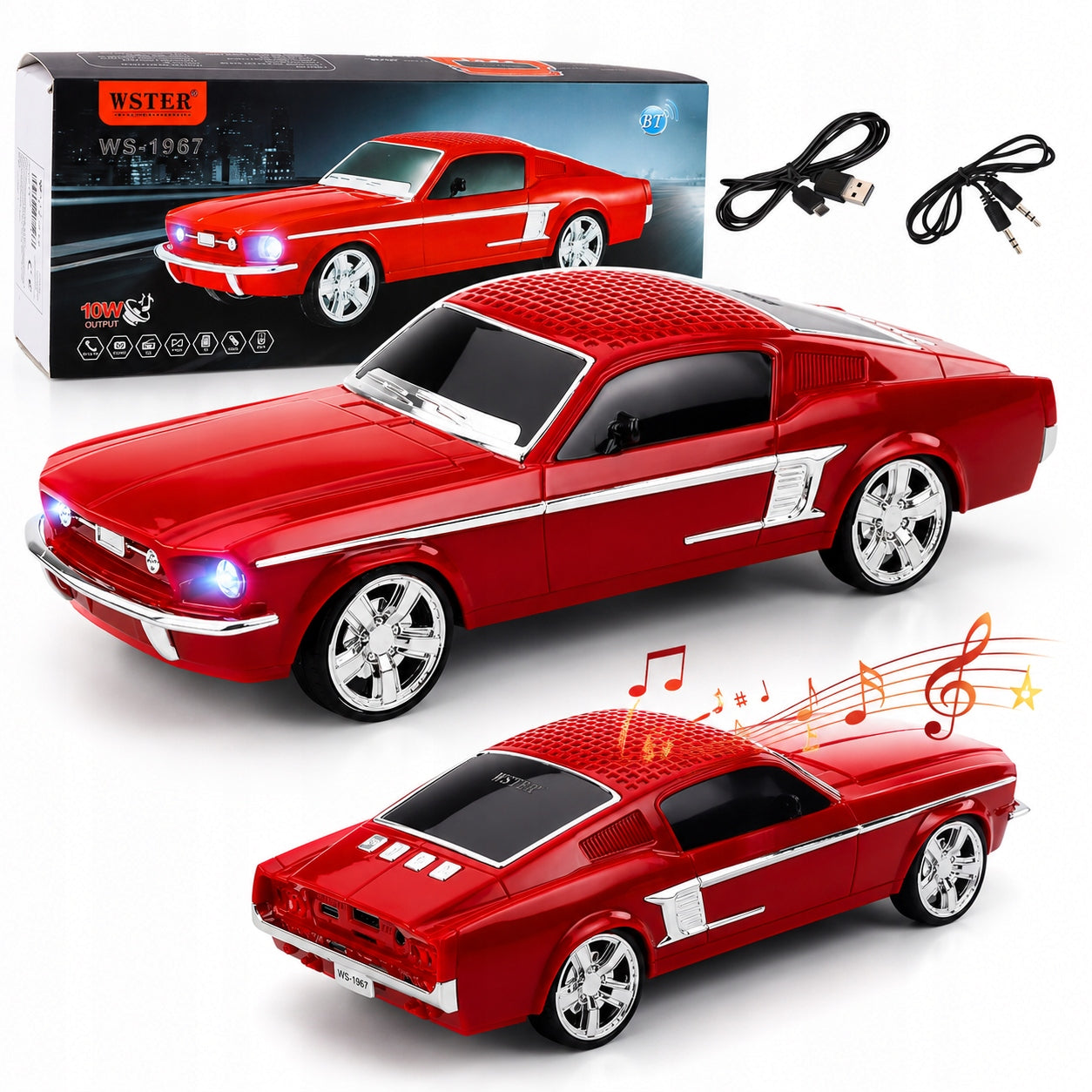 Wireless Bluetooth Car Speaker Classic Red LED Lights