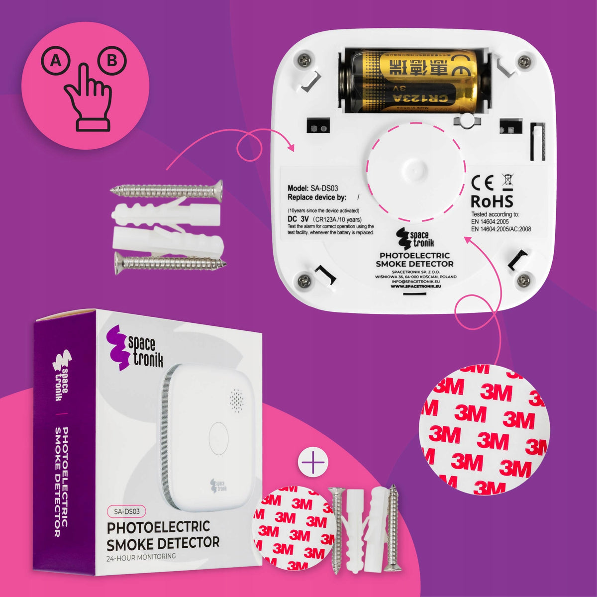 Wireless Fire Smoke Sensor 85dB Spacetronik battery powered Brand Spacetronik