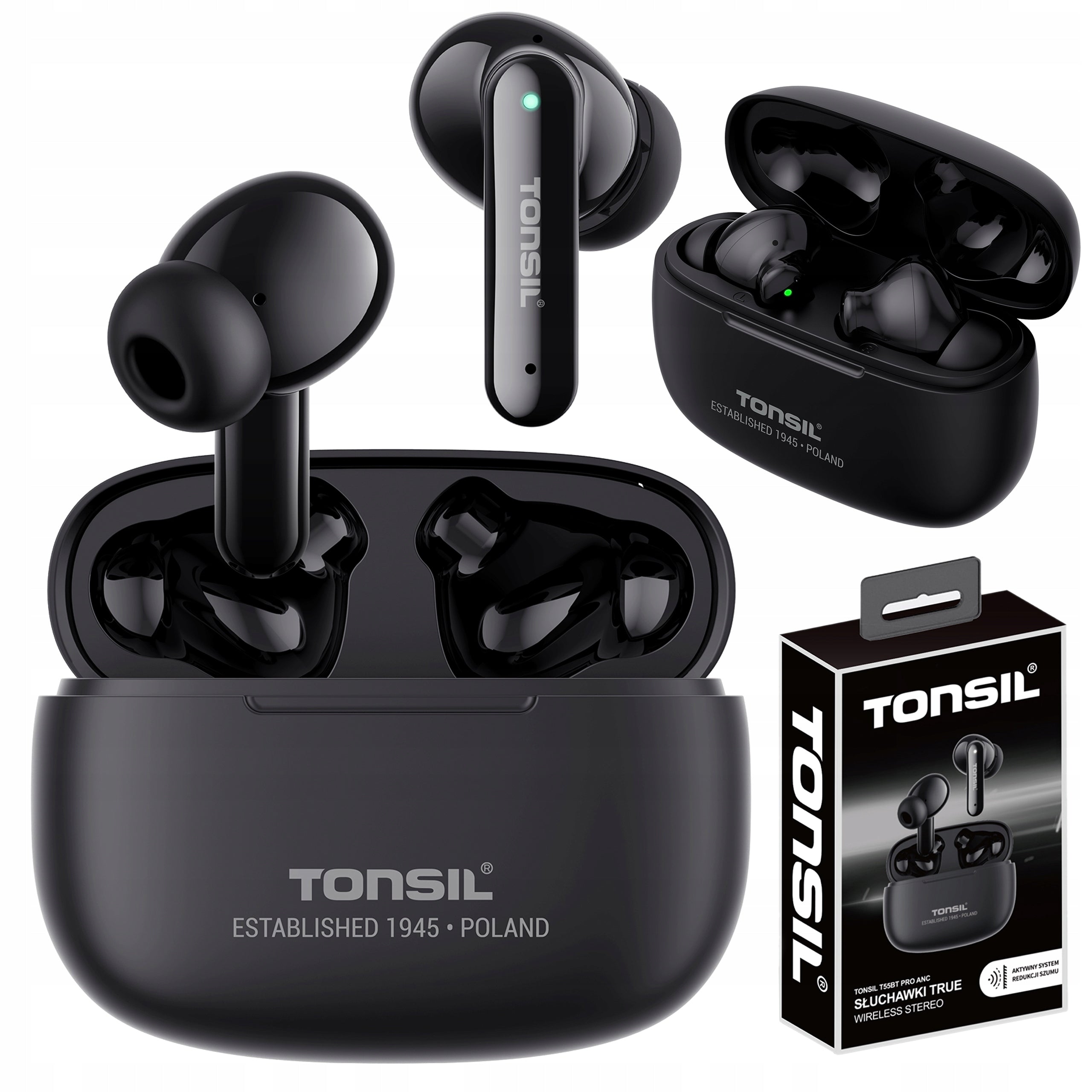 Wireless Headphones TONSIL T55 PRO ANC In-Ear BLACK BT IPX5 Bluetooth
