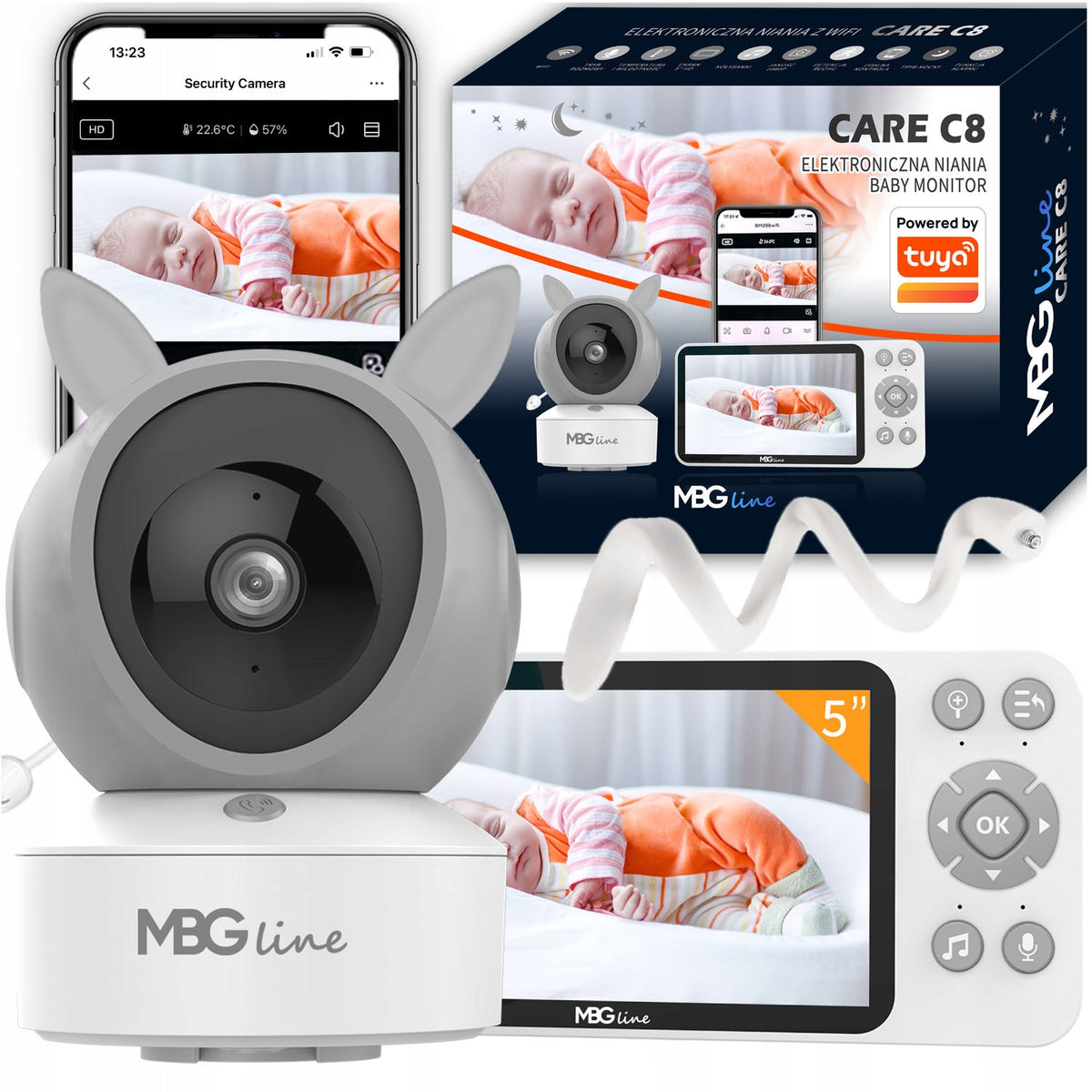 Wireless Rotating Baby Monitor Electronic FHD WIFI Camera TUYA LCD ZOOM