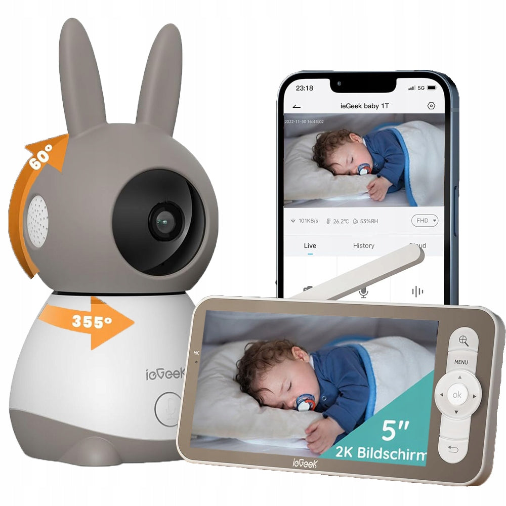 Wireless Rotating Baby Monitor Electronic HD Screen 5" LCD Camera 4XZOOM