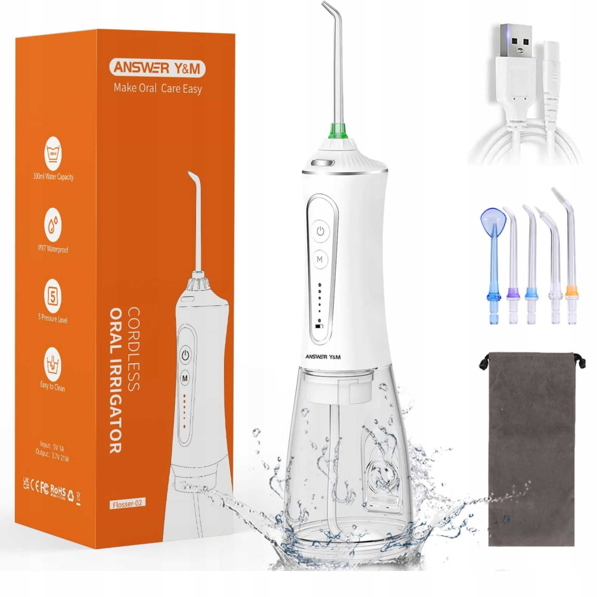 Wireless Tooth Irrigator ANSWER Y&M 300ml 5 Modes IPX7 USB Strong
