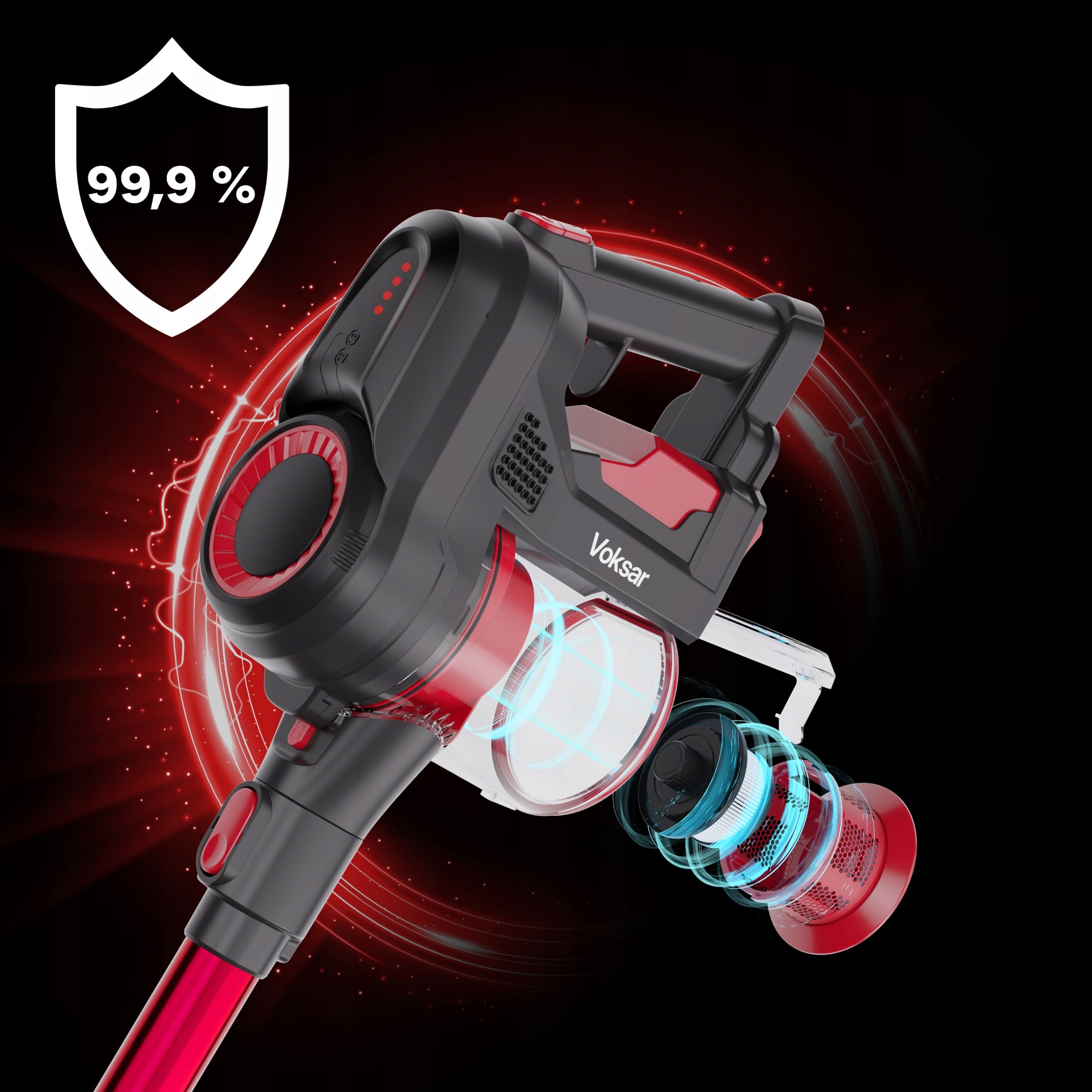 Wireless Vertical Vacuum Cleaner VOKSAR A11s FLEX TUBE LED 5in1 HEPA Power supply rechargeable battery