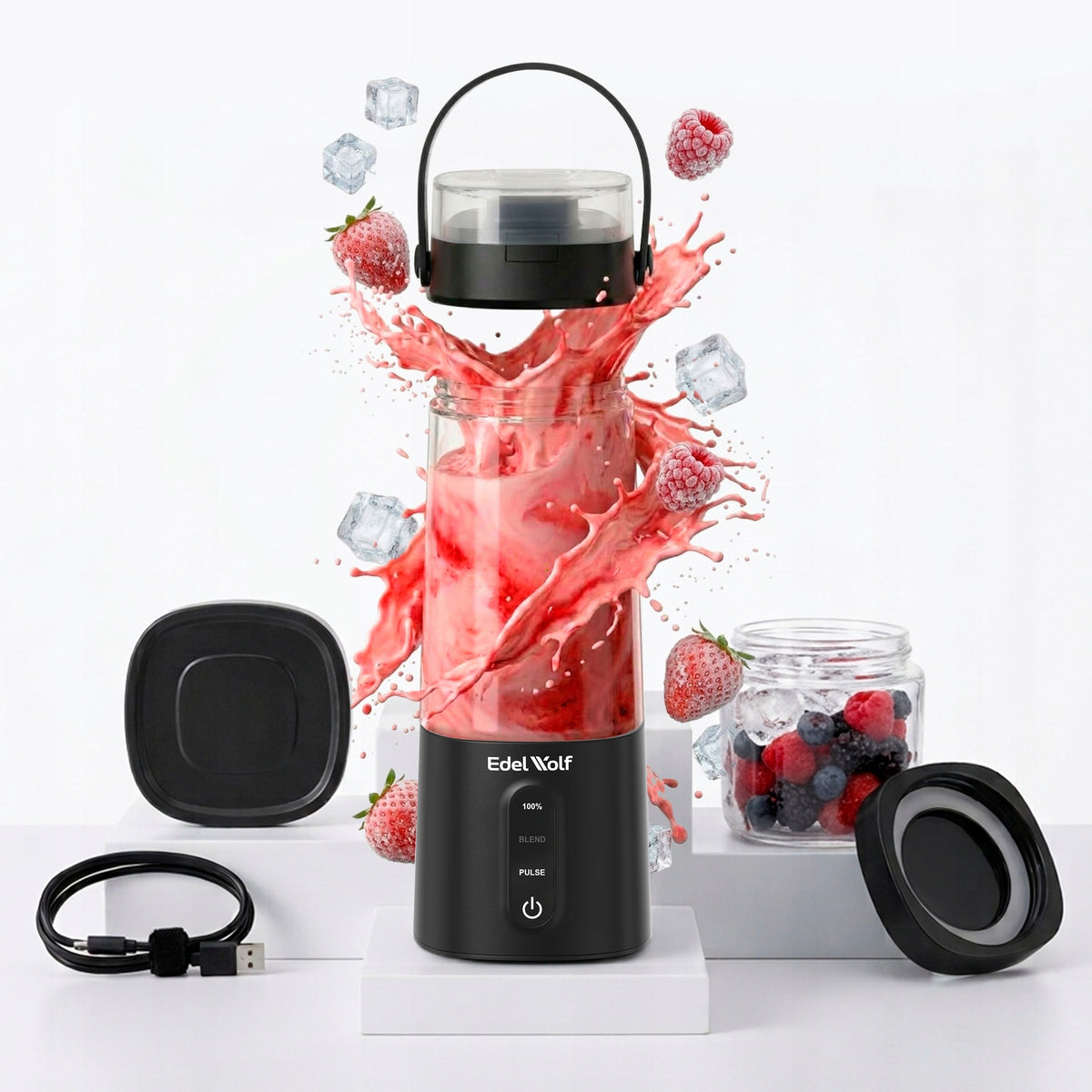 Wireless blender for smoothie cocktails 300W 2x cup EdelWolf