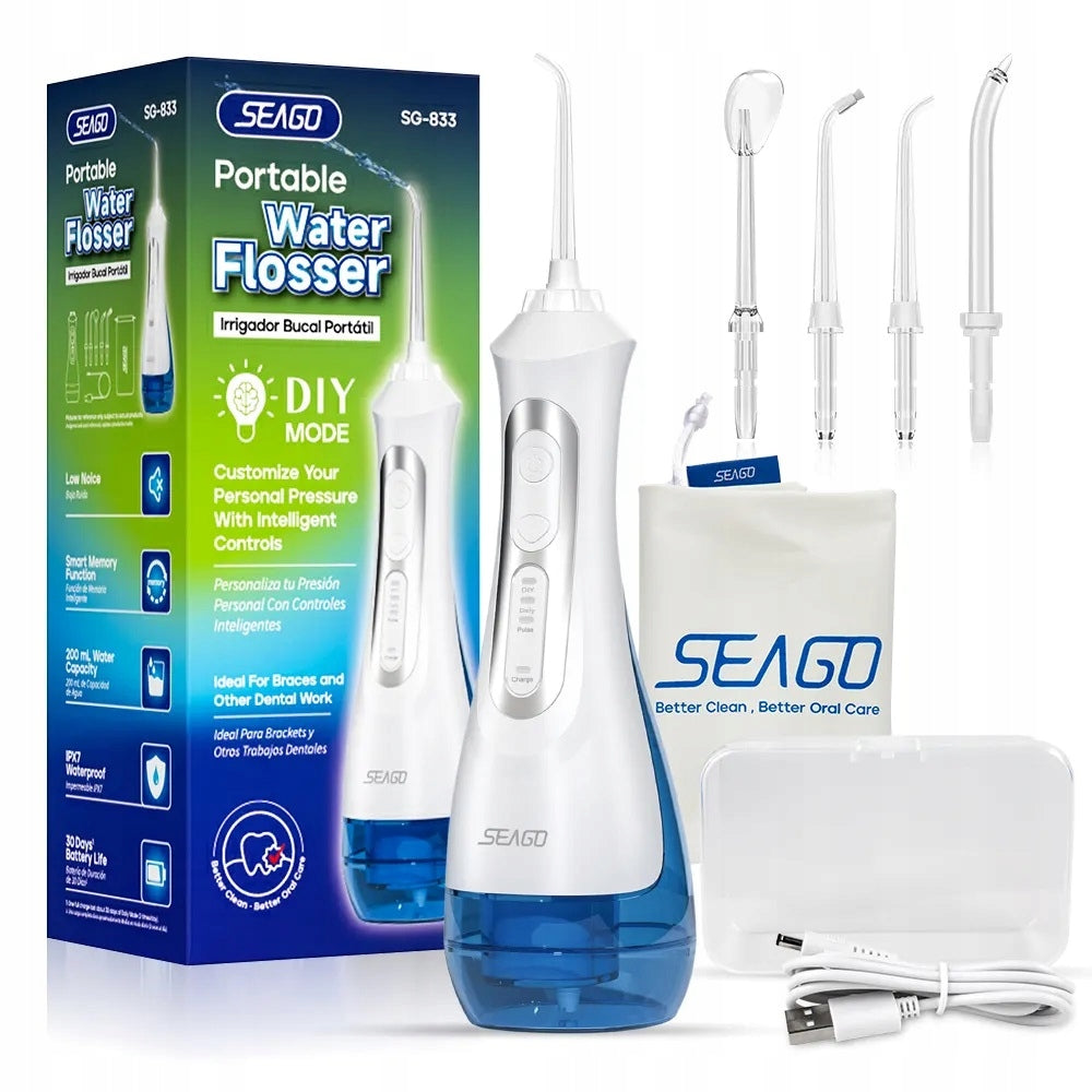 Wireless dental irrigator SEAGO SG-833 white, 5 nozzles, 200ml
