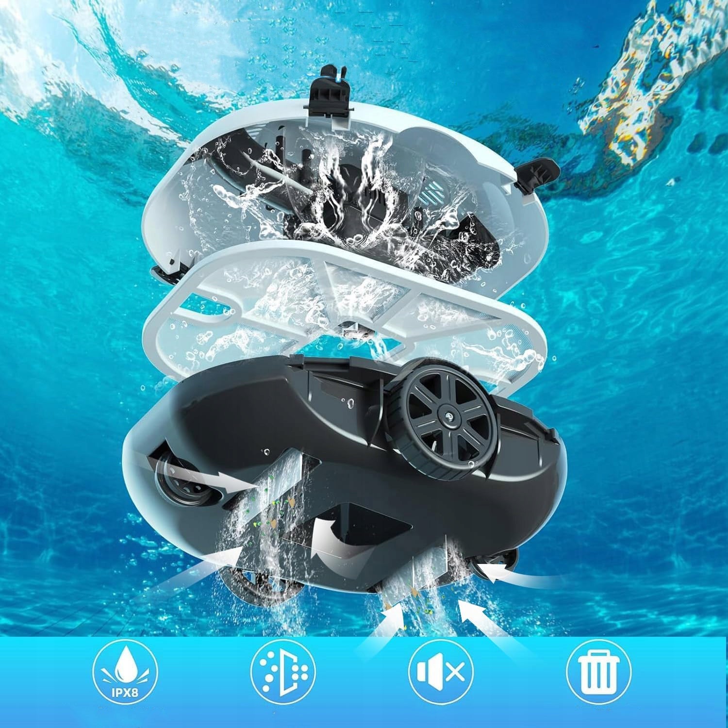 Wireless pool cleaning robot Blossom PC2332,automatic cleaning,130 minutes Batteries included yes